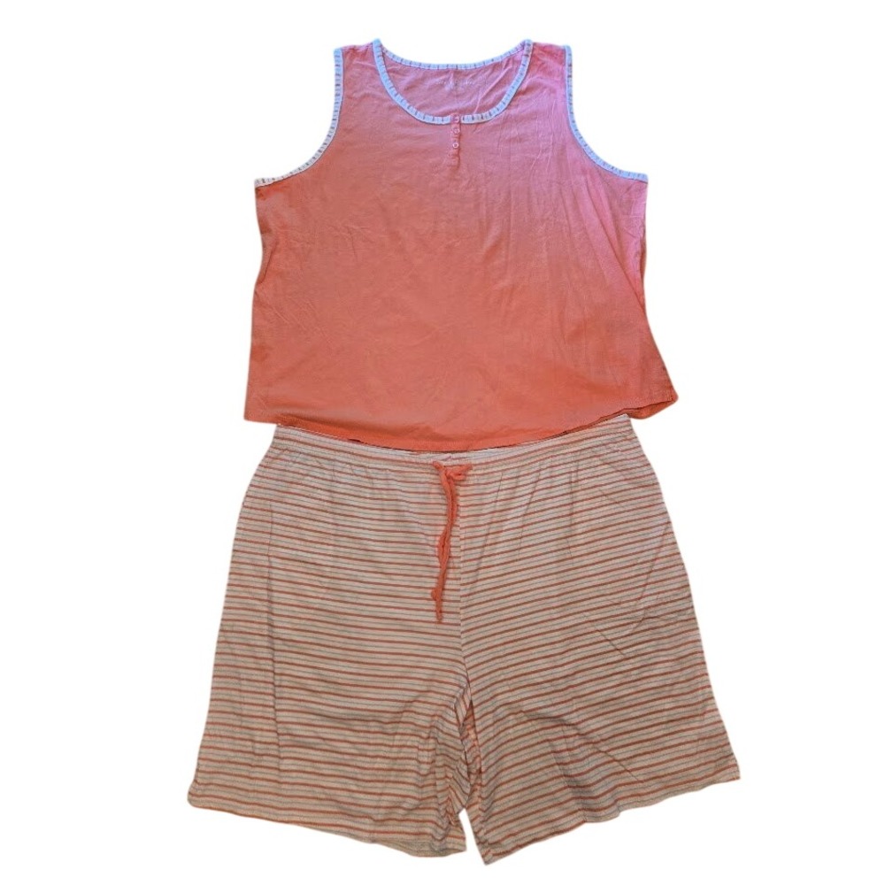 Carole Hochman Womens XXL Pajama Set Coral Striped Tank Top Shorts Loungewear